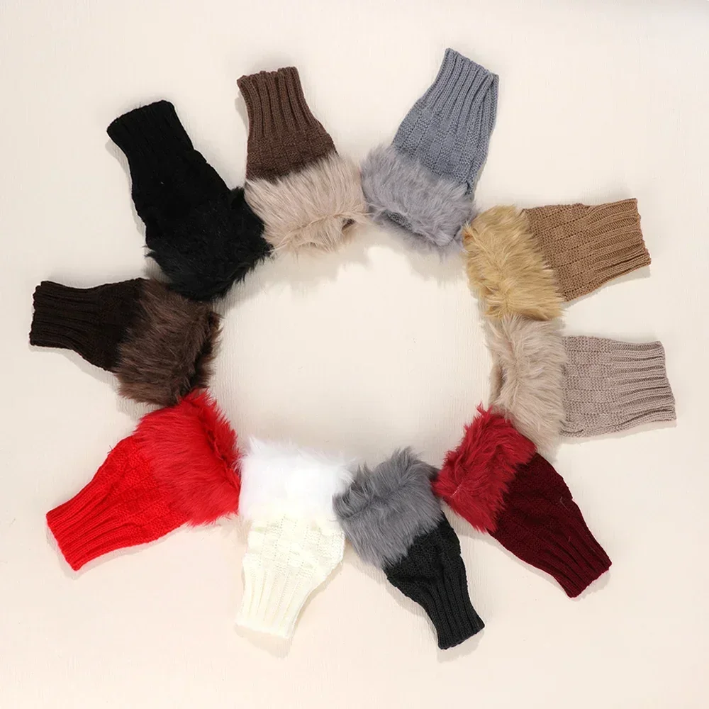Y2k Style Women's Winter Gloves Faux Fur Knitting Hand Warmer Women Half Finger Gloves Wrist Mittens Writting Arm Wrist Gants