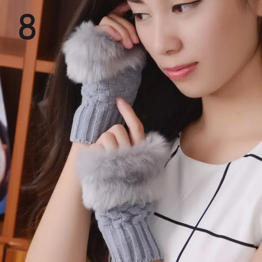 Y2k Style Women's Winter Gloves Faux Fur Knitting Hand Warmer Women Half Finger Gloves Wrist Mittens Writting Arm Wrist Gants