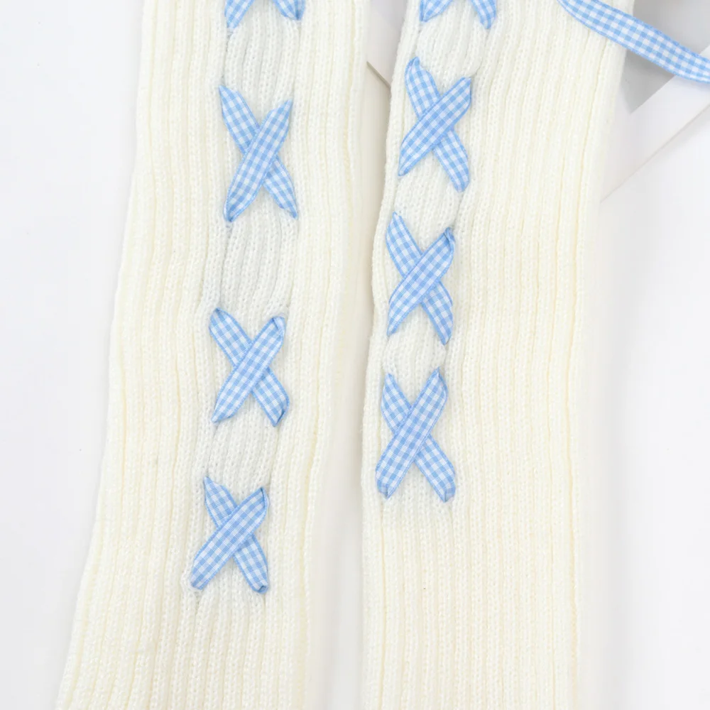 2024 Women Autumn Winter Knit Arm Sleeves Japanese White Goth Kawaii Lolita Fingerless Gloves Leg Warmers Harajuku Stockings