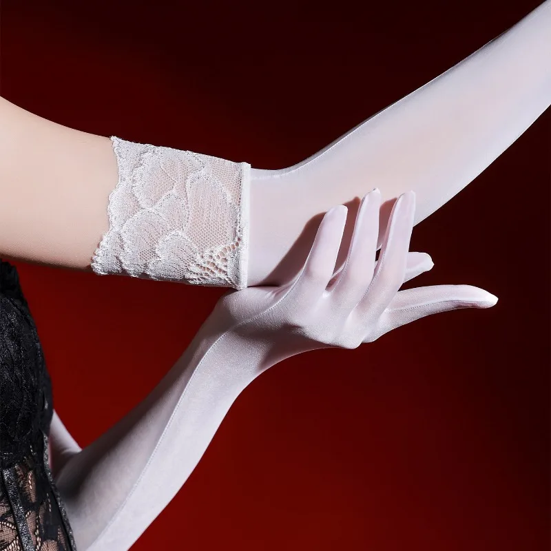55CM Women's Long Smooth Sexy Stockings Gloves Seductive Lace Cuff Decor Elegant Evening Party Cosplay Clubwear High Stretch
