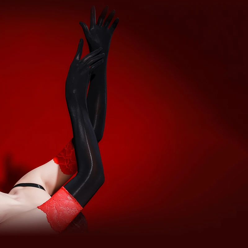 55CM Women's Long Smooth Sexy Stockings Gloves Seductive Lace Cuff Decor Elegant Evening Party Cosplay Clubwear High Stretch