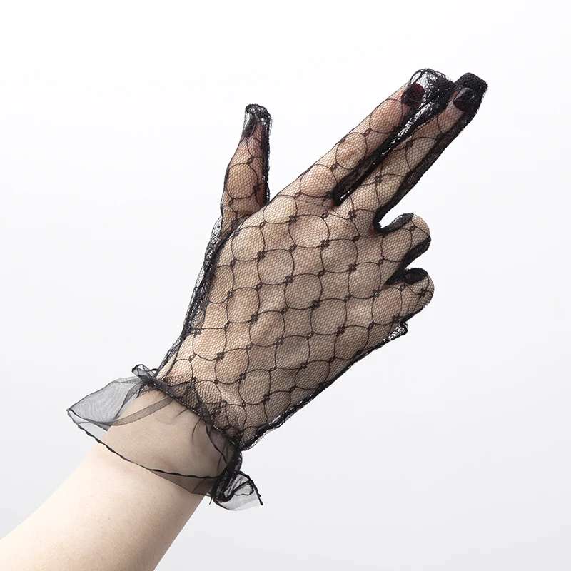 1 Pair Women Sexy Lace Fashion Black Gloves Transparentes Mesh Tulle Bridal Female Party Wedding Dress Driving Short Gloves