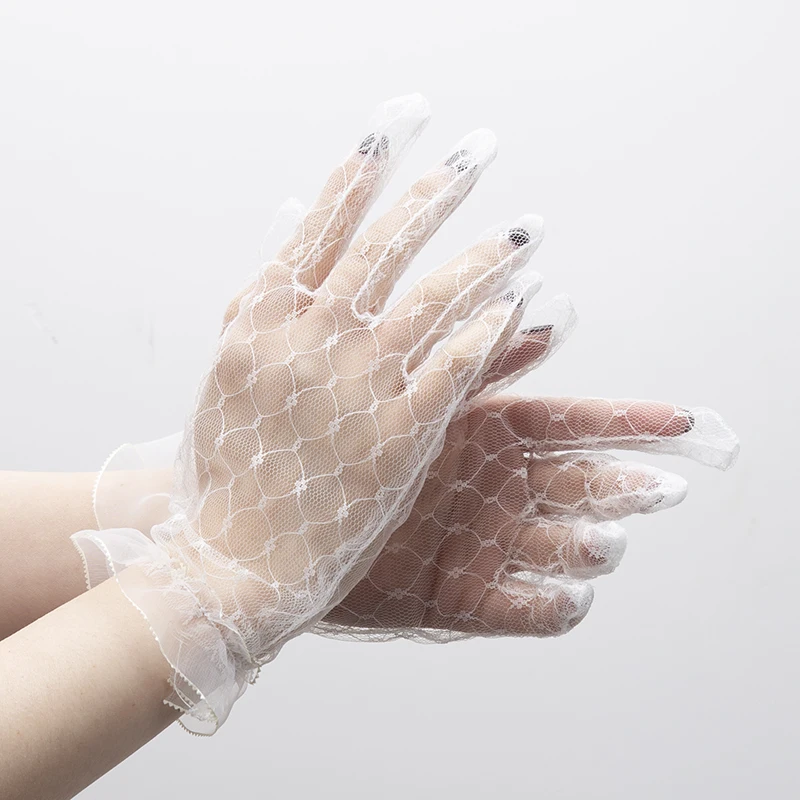 1 Pair Women Sexy Lace Fashion Black Gloves Transparentes Mesh Tulle Bridal Female Party Wedding Dress Driving Short Gloves