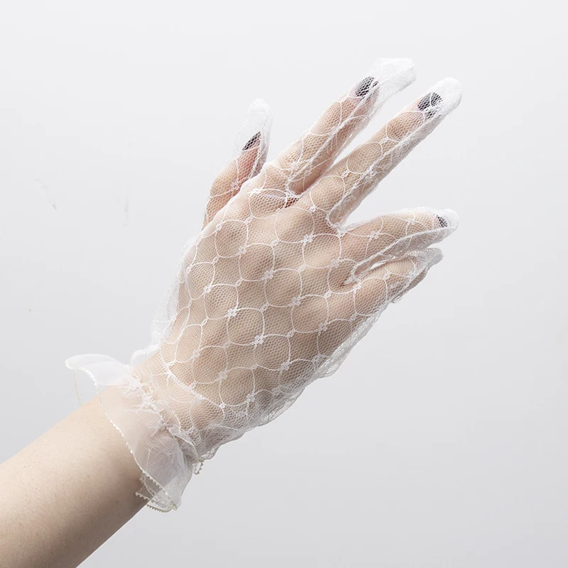 1 Pair Women Sexy Lace Fashion Black Gloves Transparentes Mesh Tulle Bridal Female Party Wedding Dress Driving Short Gloves