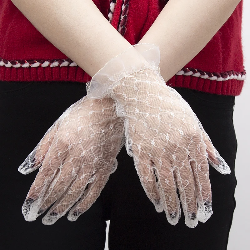 1 Pair Women Sexy Lace Fashion Black Gloves Transparentes Mesh Tulle Bridal Female Party Wedding Dress Driving Short Gloves