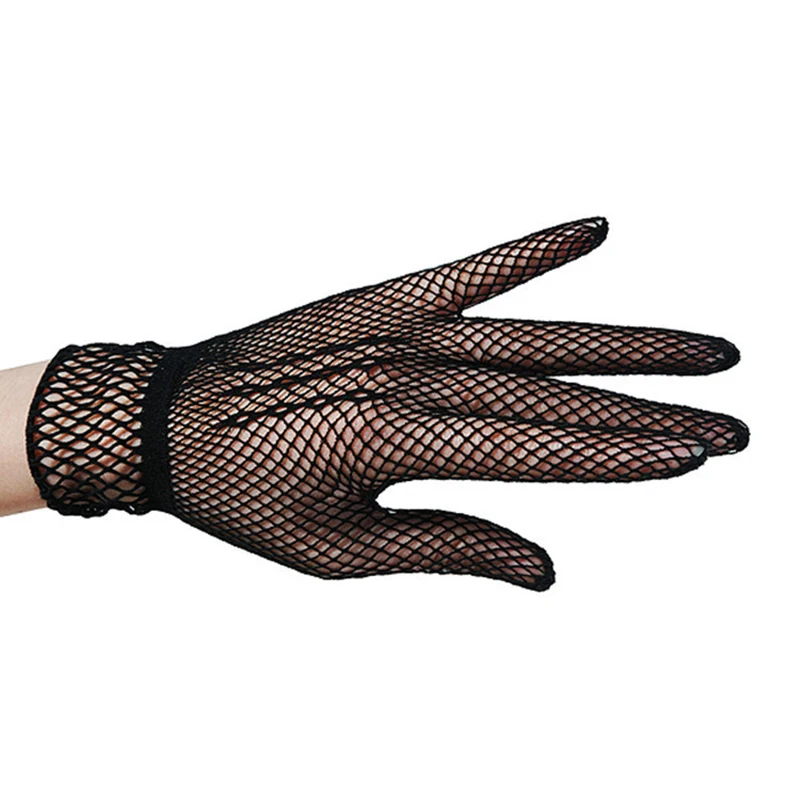 1Pair Lace Mittens Full Finger Girls Lace Fashion Gloves Women Black White Summer Uv-proof Driving Gloves Mesh Fishnet Gloves