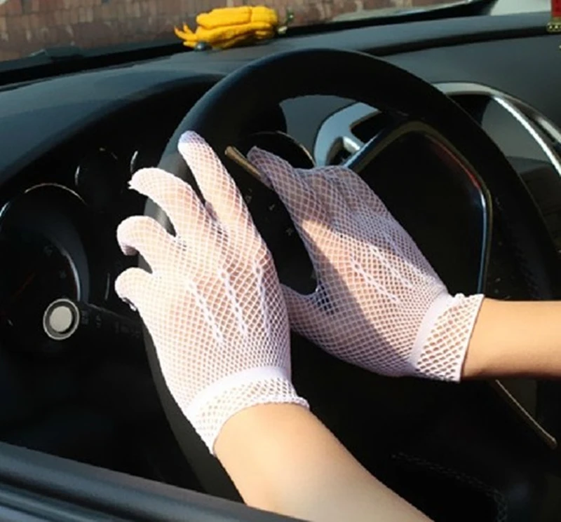 1Pair Lace Mittens Full Finger Girls Lace Fashion Gloves Women Black White Summer Uv-proof Driving Gloves Mesh Fishnet Gloves