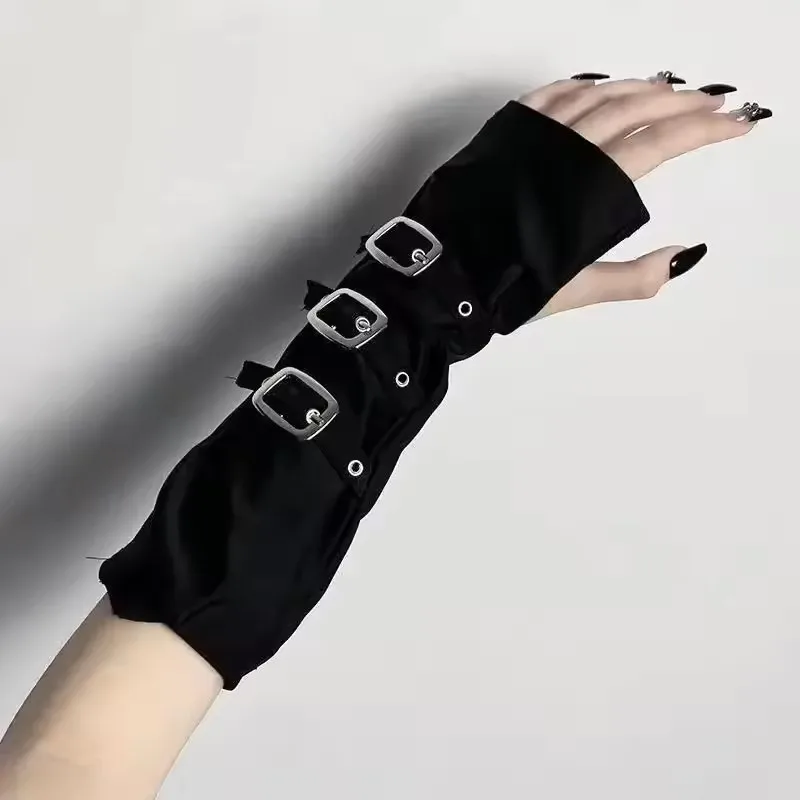 Punk Gothic Hip-hop Style Metal Buckle Half Finger Gloves Lolita Cosplay Stage Performances Women Sexy Elasticity Gloves