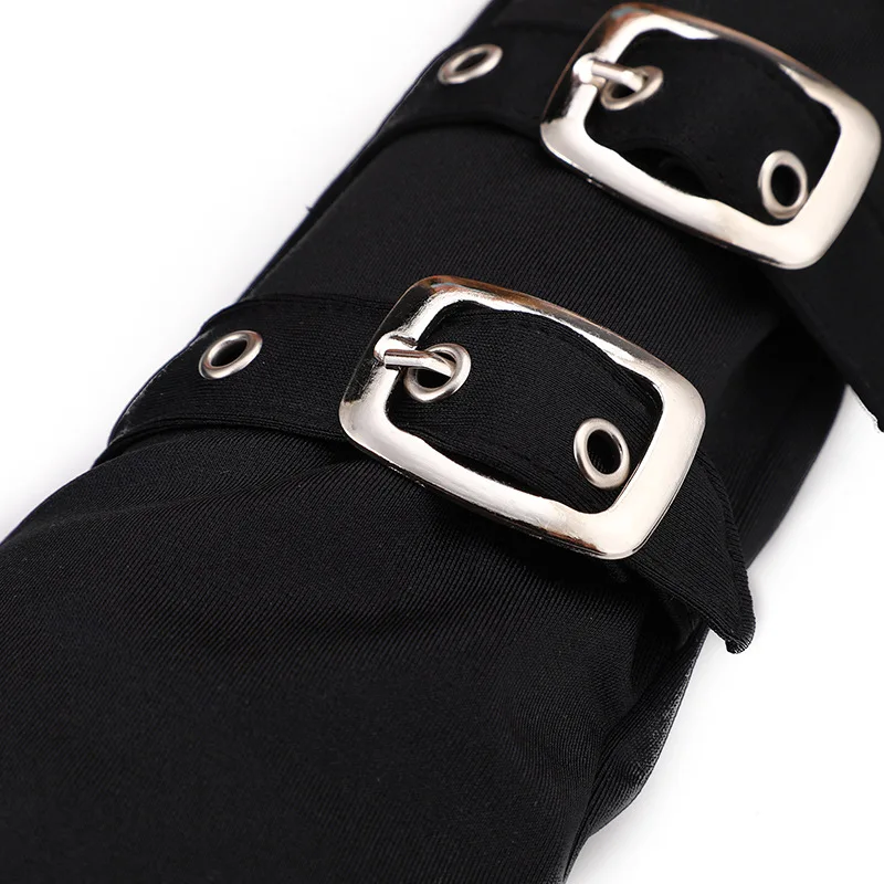 Punk Gothic Hip-hop Style Metal Buckle Half Finger Gloves Lolita Cosplay Stage Performances Women Sexy Elasticity Gloves