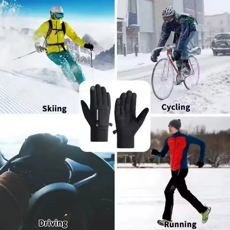 1 Pair of Winter Flip Style Reflective Zipper Pocket Gloves, Touch Screen Warm Gloves, Outdoor Sports Cold Resistant Gloves