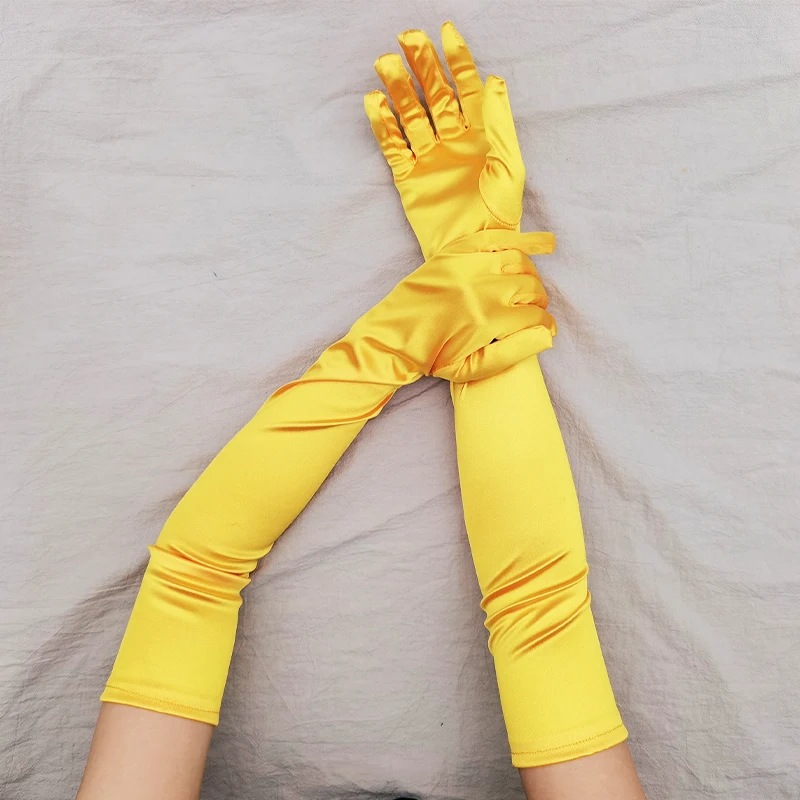 Women 55CM Long Ceremonial Gloves Stretch Satin Retro Party Prom Cosplay Ladies Bridal Wedding Dress Fashion Accessories T139