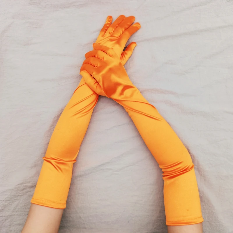 Women 55CM Long Ceremonial Gloves Stretch Satin Retro Party Prom Cosplay Ladies Bridal Wedding Dress Fashion Accessories T139