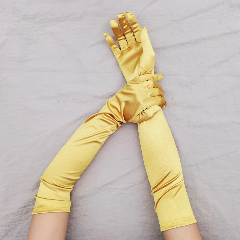 Women 55CM Long Ceremonial Gloves Stretch Satin Retro Party Prom Cosplay Ladies Bridal Wedding Dress Fashion Accessories T139