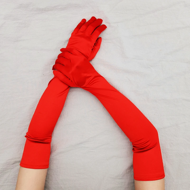 Women 55CM Long Ceremonial Gloves Stretch Satin Retro Party Prom Cosplay Ladies Bridal Wedding Dress Fashion Accessories T139