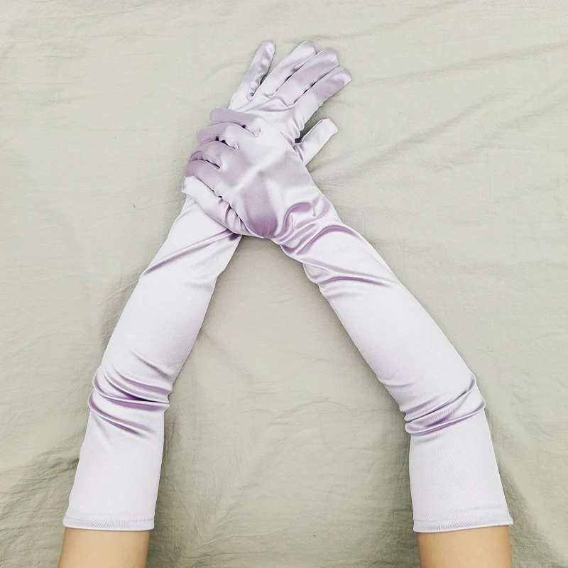Women 55CM Long Ceremonial Gloves Stretch Satin Retro Party Prom Cosplay Ladies Bridal Wedding Dress Fashion Accessories T139