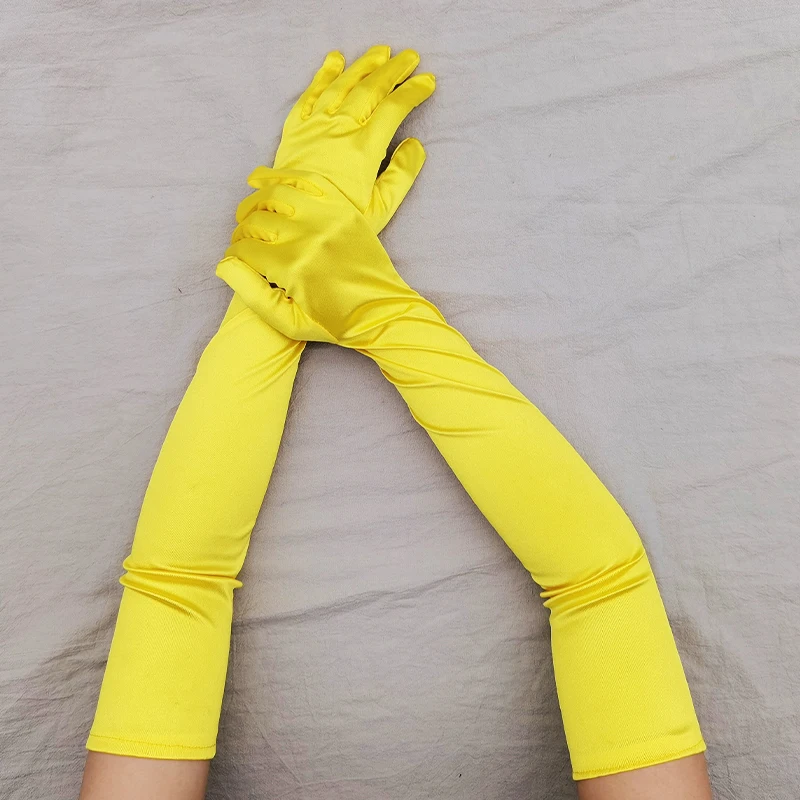 Women 55CM Long Ceremonial Gloves Stretch Satin Retro Party Prom Cosplay Ladies Bridal Wedding Dress Fashion Accessories T139