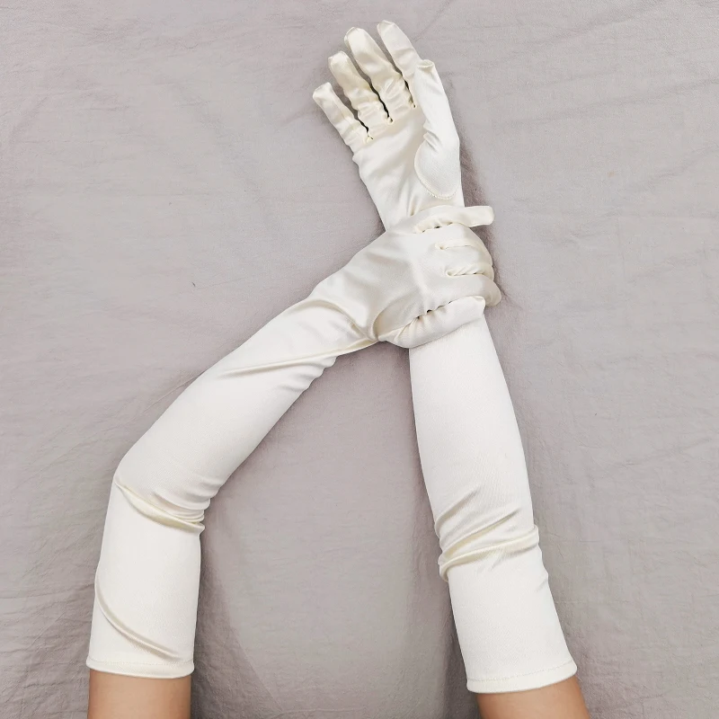 Women 55CM Long Ceremonial Gloves Stretch Satin Retro Party Prom Cosplay Ladies Bridal Wedding Dress Fashion Accessories T139
