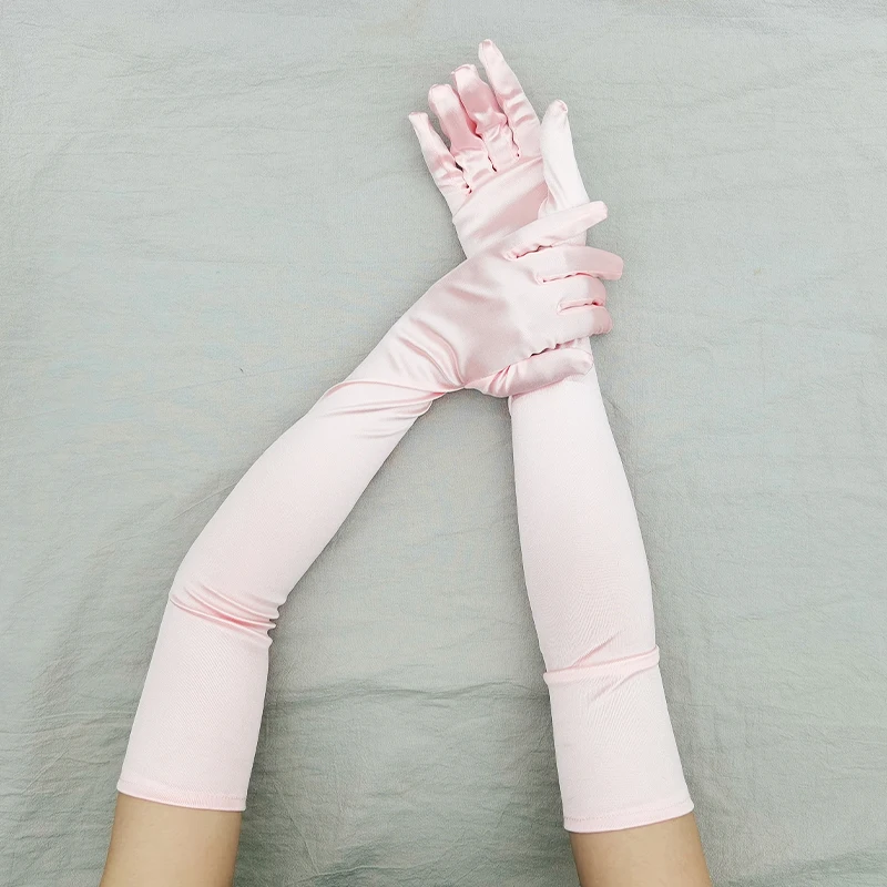 Women 55CM Long Ceremonial Gloves Stretch Satin Retro Party Prom Cosplay Ladies Bridal Wedding Dress Fashion Accessories T139