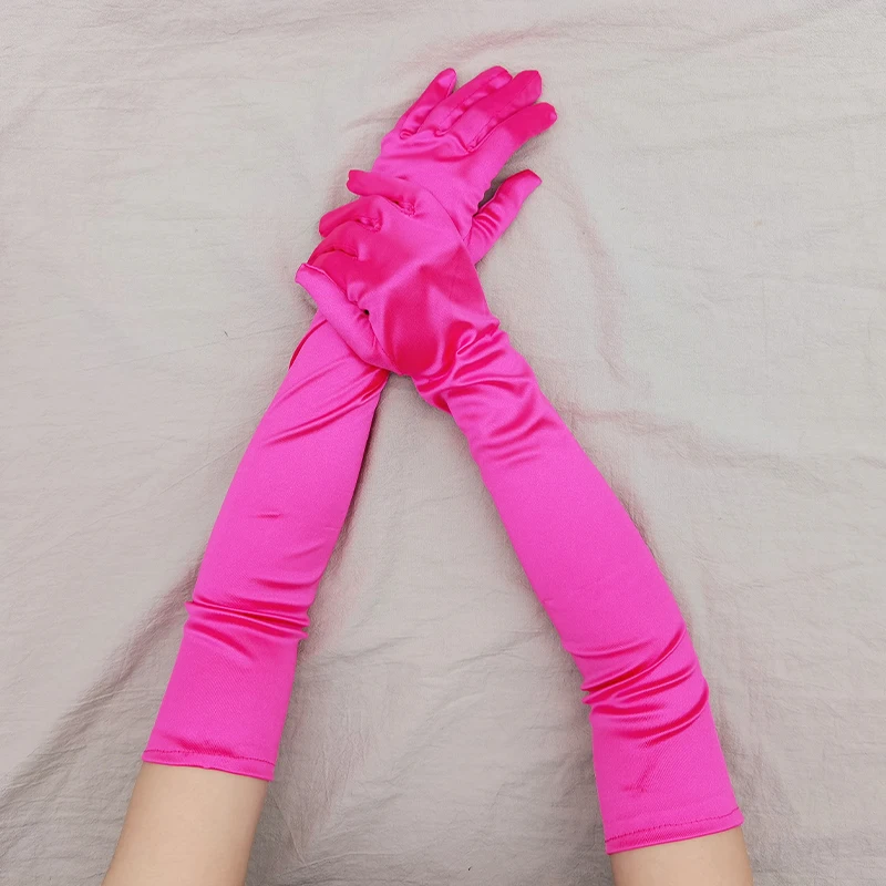 Women 55CM Long Ceremonial Gloves Stretch Satin Retro Party Prom Cosplay Ladies Bridal Wedding Dress Fashion Accessories T139
