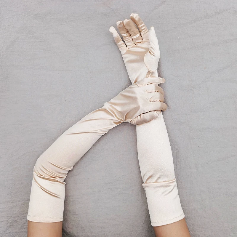 Women 55CM Long Ceremonial Gloves Stretch Satin Retro Party Prom Cosplay Ladies Bridal Wedding Dress Fashion Accessories T139