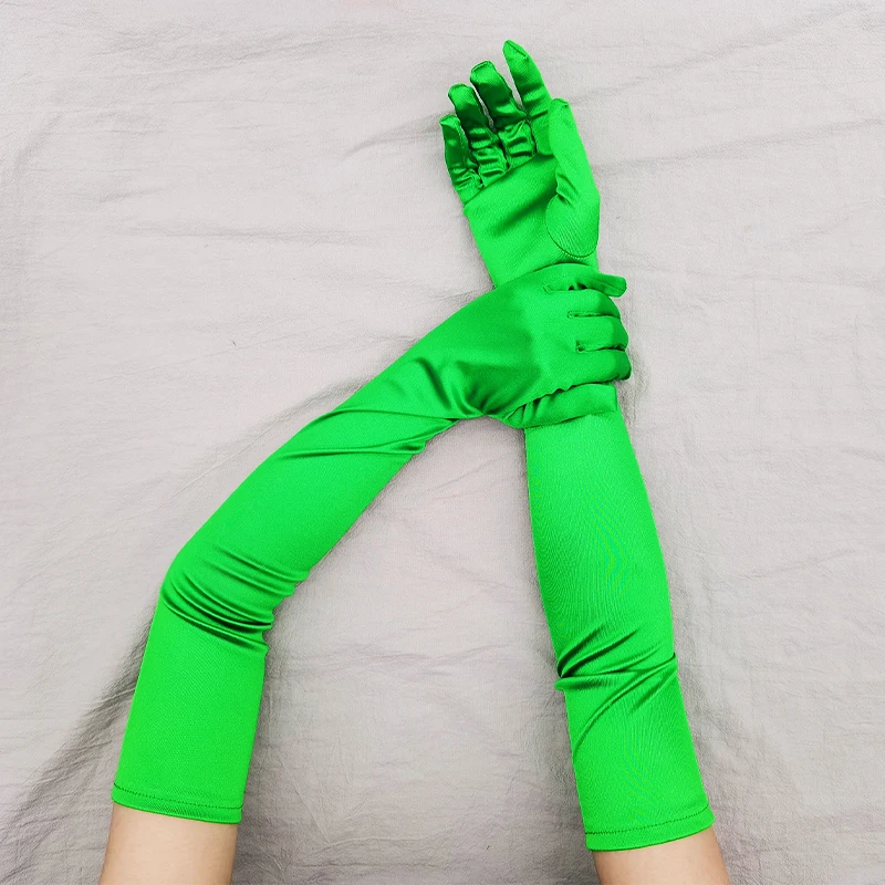 Women 55CM Long Ceremonial Gloves Stretch Satin Retro Party Prom Cosplay Ladies Bridal Wedding Dress Fashion Accessories T139
