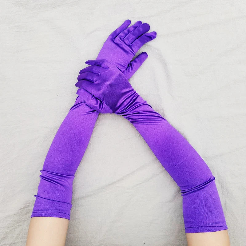 Women 55CM Long Ceremonial Gloves Stretch Satin Retro Party Prom Cosplay Ladies Bridal Wedding Dress Fashion Accessories T139