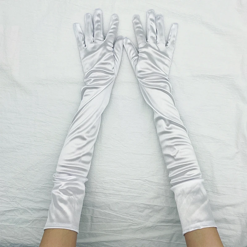 Women 55CM Long Ceremonial Gloves Stretch Satin Retro Party Prom Cosplay Ladies Bridal Wedding Dress Fashion Accessories T139
