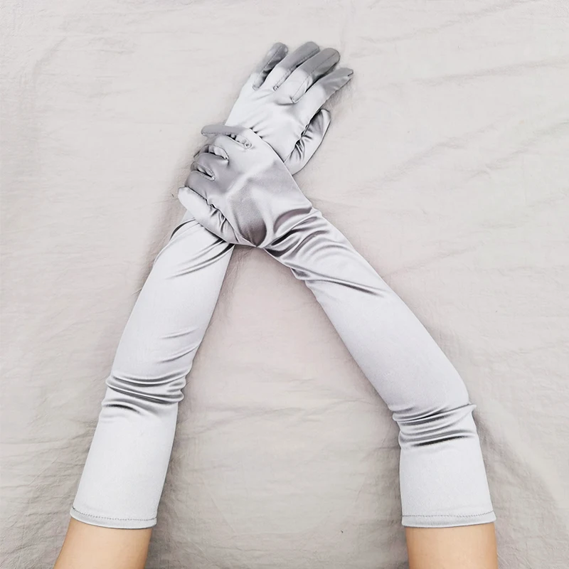 Women 55CM Long Ceremonial Gloves Stretch Satin Retro Party Prom Cosplay Ladies Bridal Wedding Dress Fashion Accessories T139