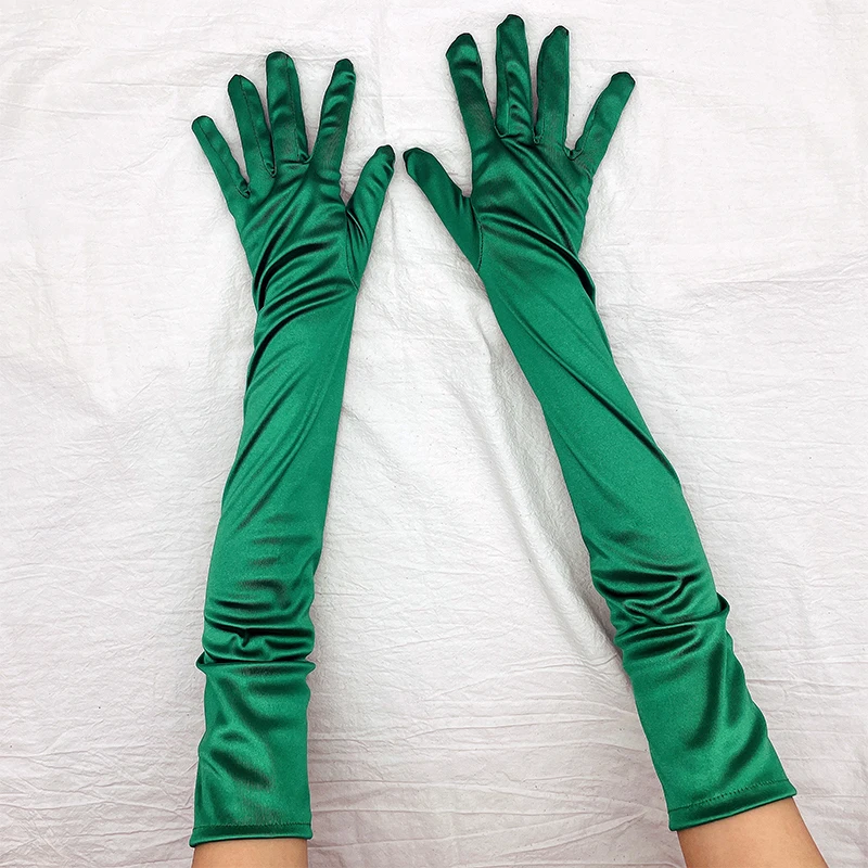 Women 55CM Long Ceremonial Gloves Stretch Satin Retro Party Prom Cosplay Ladies Bridal Wedding Dress Fashion Accessories T139