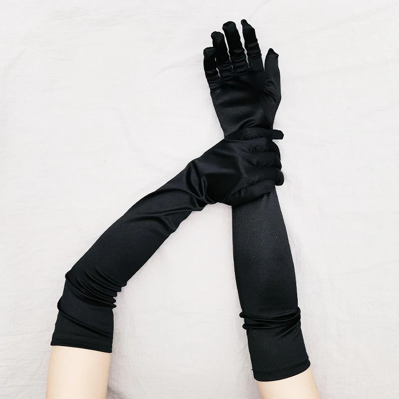 Women 55CM Long Ceremonial Gloves Stretch Satin Retro Party Prom Cosplay Ladies Bridal Wedding Dress Fashion Accessories T139