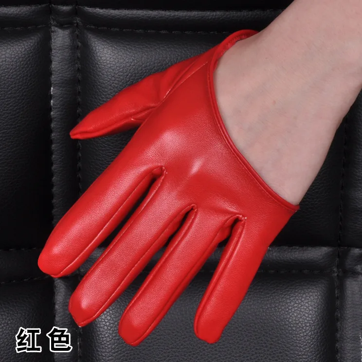 1 Pair Fashion Women Tight Full Finger Gloves Imitation PU Leather Sexy Half Palm Gloves Party Performance Black Short Mittens