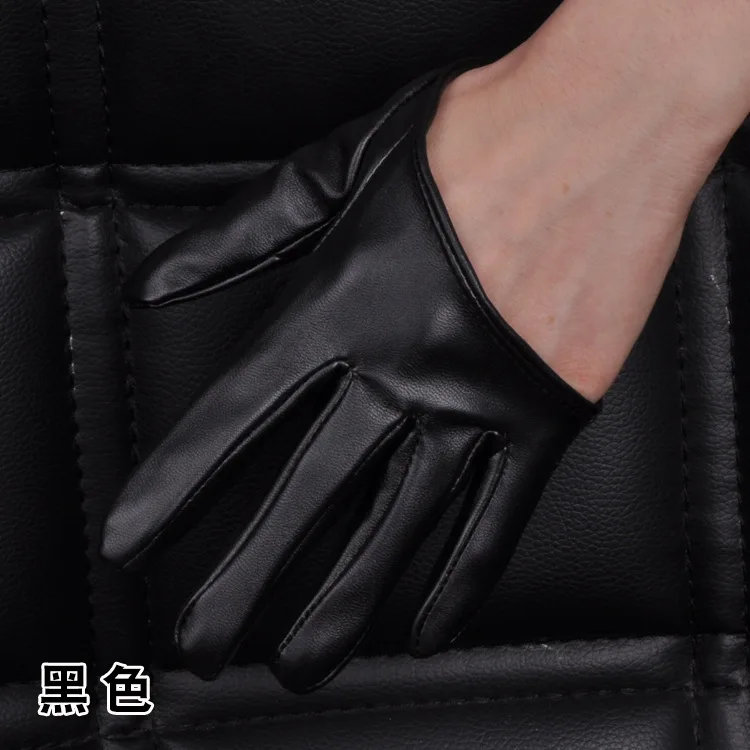 1 Pair Fashion Women Tight Full Finger Gloves Imitation PU Leather Sexy Half Palm Gloves Party Performance Black Short Mittens