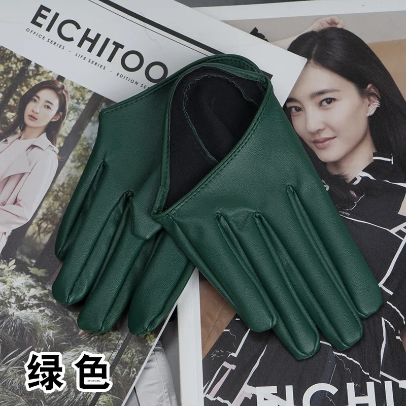 1 Pair Fashion Women Tight Full Finger Gloves Imitation PU Leather Sexy Half Palm Gloves Party Performance Black Short Mittens