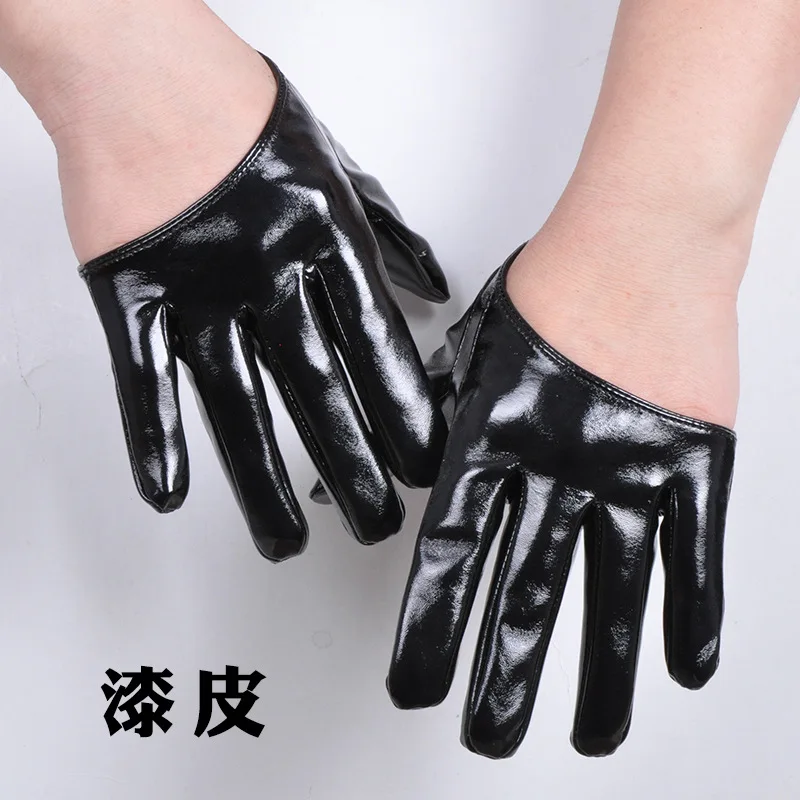 1 Pair Fashion Women Tight Full Finger Gloves Imitation PU Leather Sexy Half Palm Gloves Party Performance Black Short Mittens
