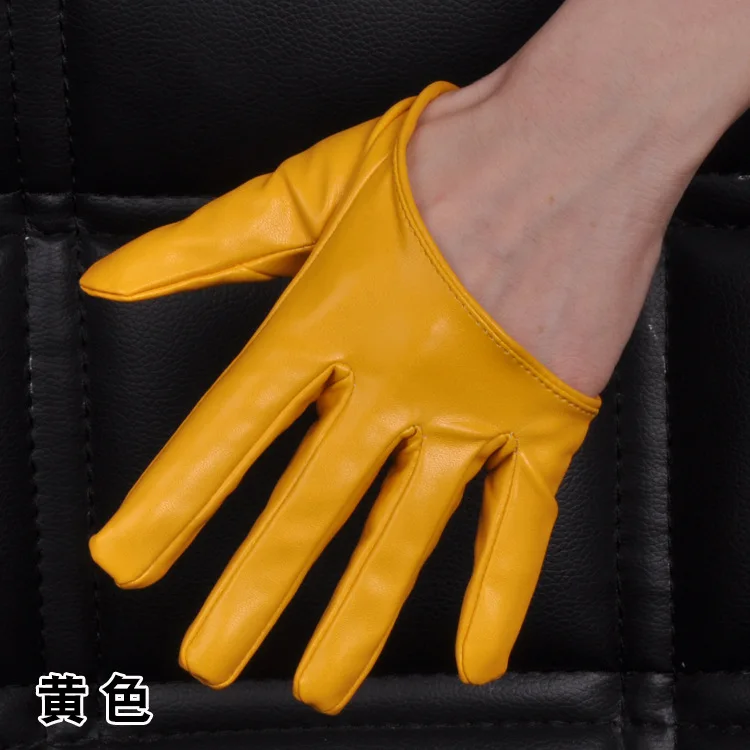 1 Pair Fashion Women Tight Full Finger Gloves Imitation PU Leather Sexy Half Palm Gloves Party Performance Black Short Mittens