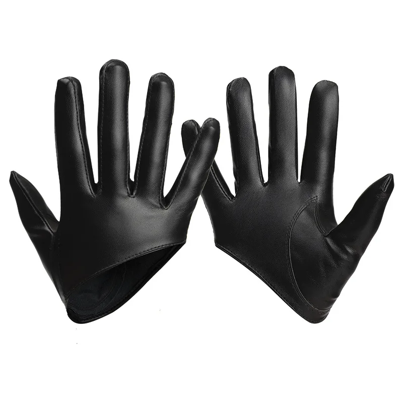 1 Pair Fashion Women Tight Full Finger Gloves Imitation PU Leather Sexy Half Palm Gloves Party Performance Black Short Mittens