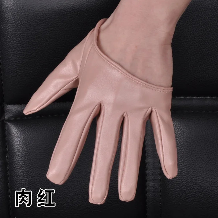 1 Pair Fashion Women Tight Full Finger Gloves Imitation PU Leather Sexy Half Palm Gloves Party Performance Black Short Mittens