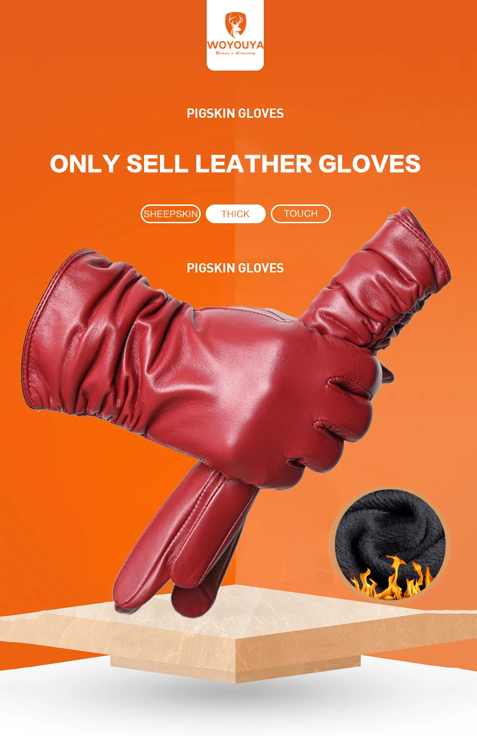 Winter Sheepskin Women's Gloves Warm Plus Velvet Short Thin Touch Screen Driving Female Color Leather Gloves New High End-2801T