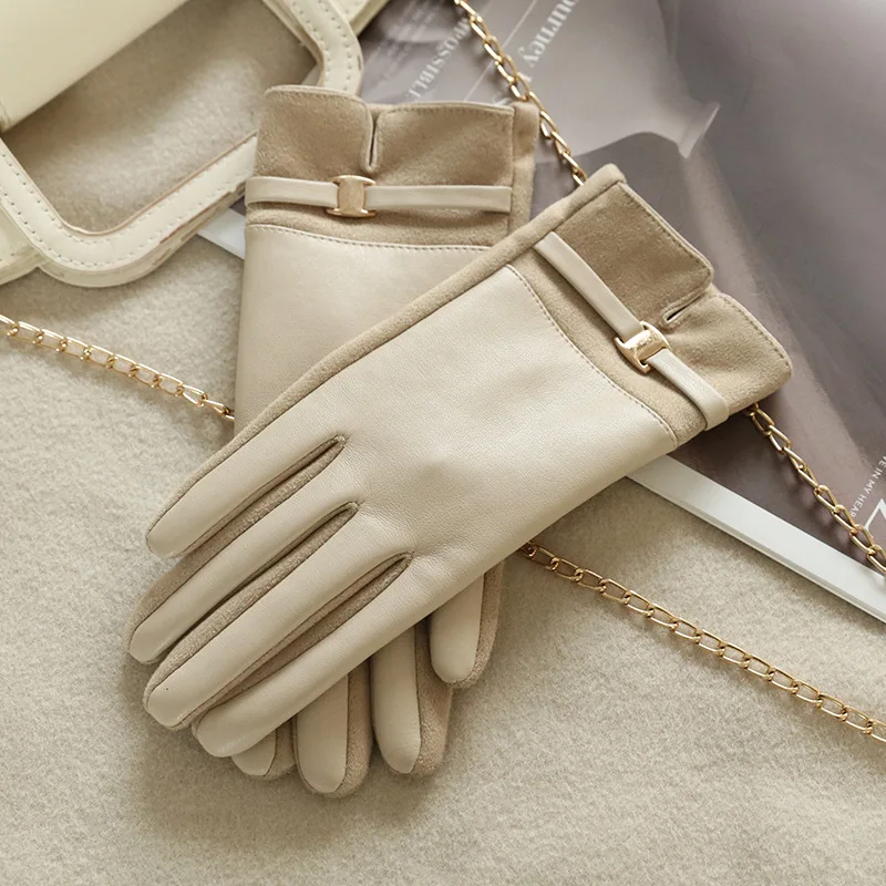 Women Winter Thick Suede Leather Gloves Fashion Elegant Retro Cycling Drive Keep Warm Touch Screen Windproof Soft Comfortable