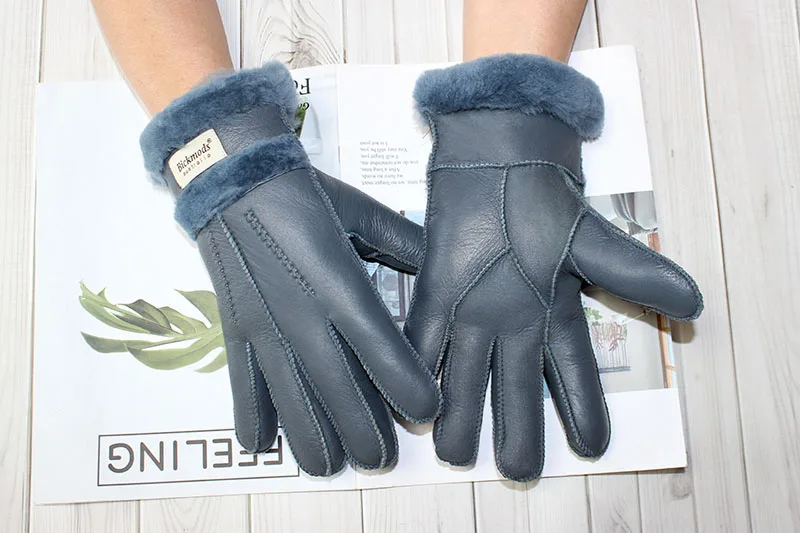Winter Warm Sheepskin Fur Gloves Men Thickened Outdoor Motorcycle Riding Windproof and Cold-Proof Leather Points Wool