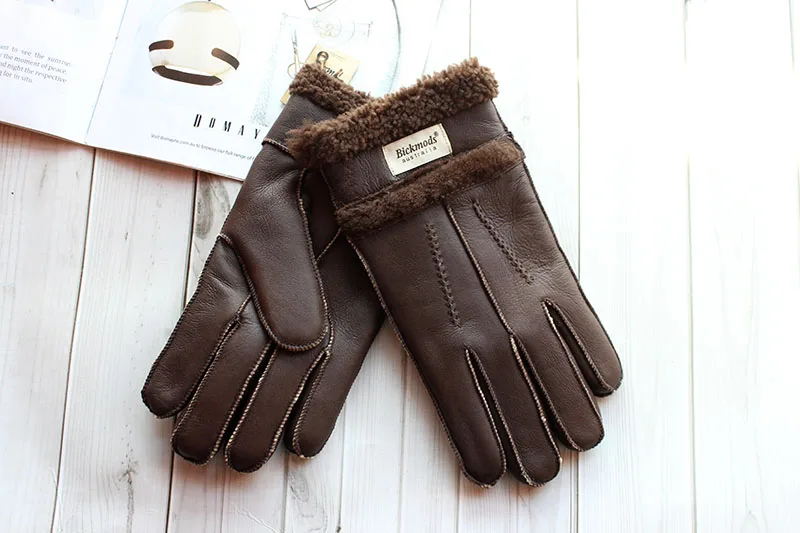 Winter Warm Sheepskin Fur Gloves Men Thickened Outdoor Motorcycle Riding Windproof and Cold-Proof Leather Points Wool
