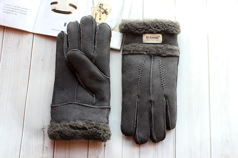 Winter Warm Sheepskin Fur Gloves Men Thickened Outdoor Motorcycle Riding Windproof and Cold-Proof Leather Points Wool