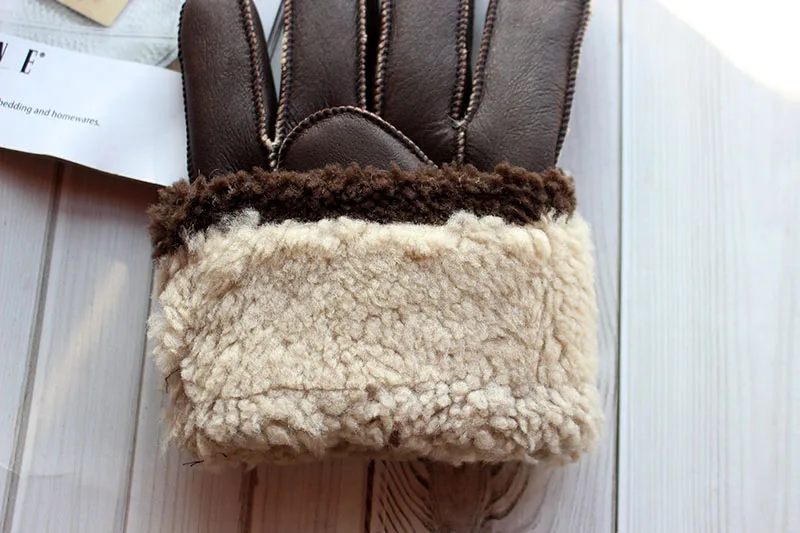 Winter Warm Sheepskin Fur Gloves Men Thickened Outdoor Motorcycle Riding Windproof and Cold-Proof Leather Points Wool