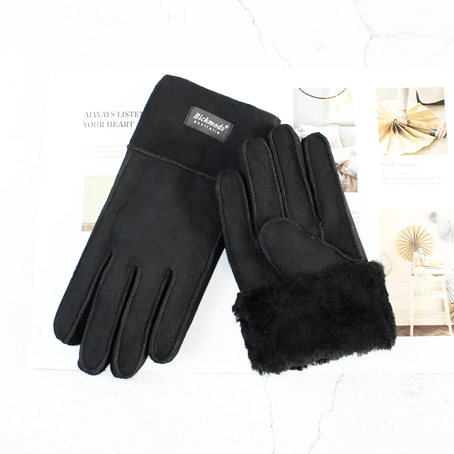 Winter Warm Sheepskin Fur Gloves Men Thickened Outdoor Motorcycle Riding Windproof and Cold-Proof Leather Points Wool