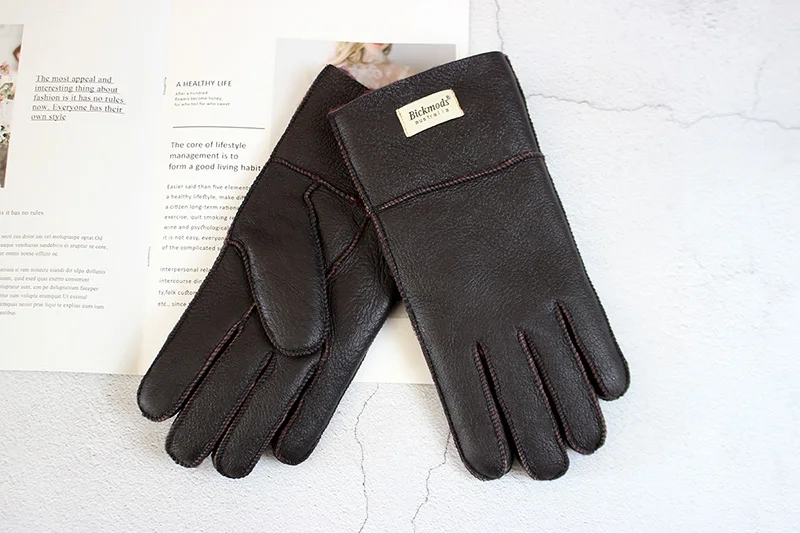 Winter Warm Sheepskin Fur Gloves Men Thickened Outdoor Motorcycle Riding Windproof and Cold-Proof Leather Points Wool