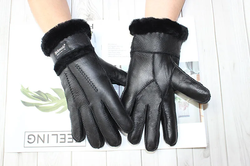 Winter Warm Sheepskin Fur Gloves Men Thickened Outdoor Motorcycle Riding Windproof and Cold-Proof Leather Points Wool