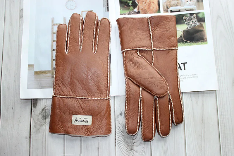 Winter Warm Sheepskin Fur Gloves Men Thickened Outdoor Motorcycle Riding Windproof and Cold-Proof Leather Points Wool