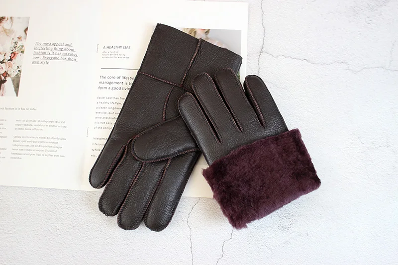 Winter Warm Sheepskin Fur Gloves Men Thickened Outdoor Motorcycle Riding Windproof and Cold-Proof Leather Points Wool