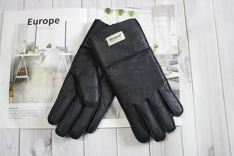 Winter Warm Sheepskin Fur Gloves Men Thickened Outdoor Motorcycle Riding Windproof and Cold-Proof Leather Points Wool