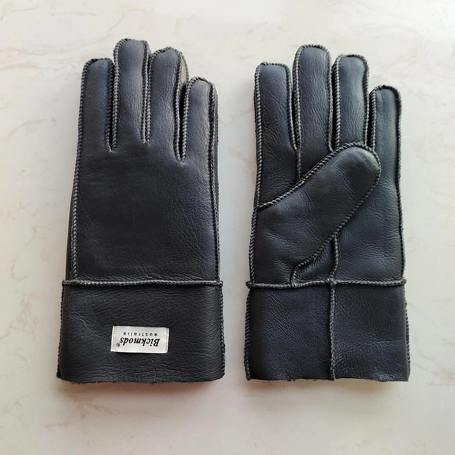 Winter Warm Sheepskin Fur Gloves Men Thickened Outdoor Motorcycle Riding Windproof and Cold-Proof Leather Points Wool